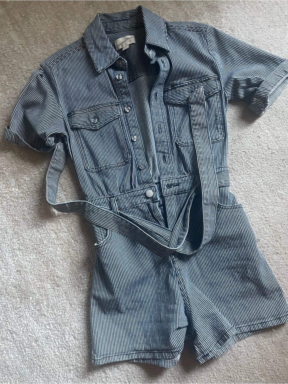 Universal Thread Blue and White Striped Button-Front Romper